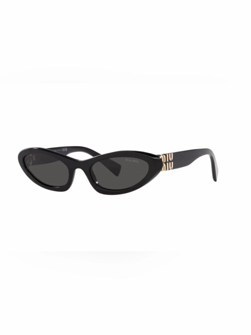 Miu Miu Black Cat-Eye Sunglasses with Gold Temple Logo